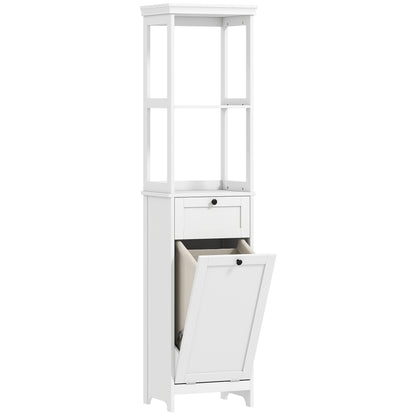 Elnova Tall Bathroom Storage Cabinet With Integrated Laundry Basket White