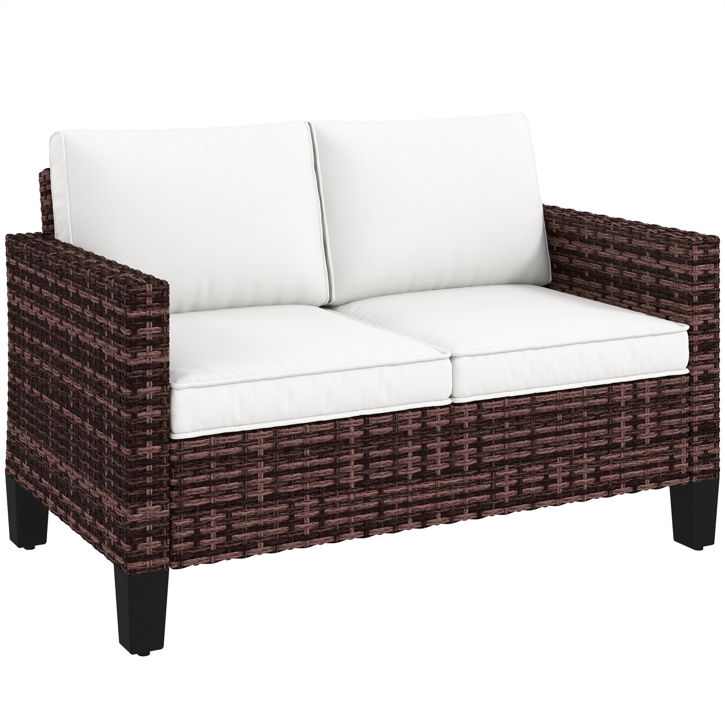 Palo Brown Rattan 2 Seater Outdoor Sofa With White Cushions
