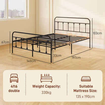 Noelma 4FT6 Minimalist Black Metal Double Metal Bed Frame