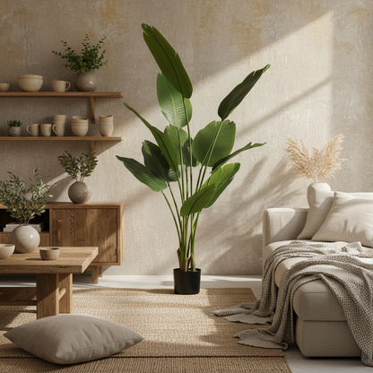 Nozizi Tall Artificial Bird Of Paradise Leaf Plant With Sculpted Foliage In Pot H8 160cm Green