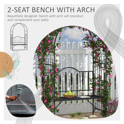 Katoba Metal Black 2 Seater Garden Arch Bench With Trellis For Climbing Plants