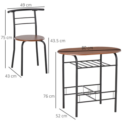 Vidiba Wooden Natural 3 Piece Compact Dining Set