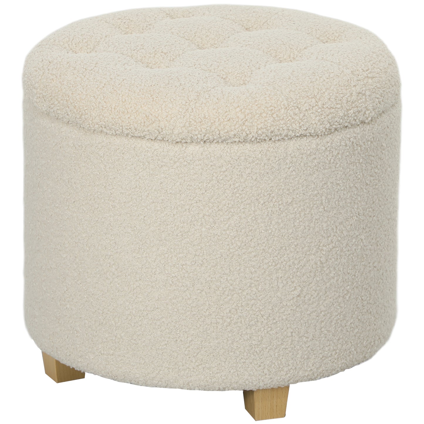Fimi Boucle Cream White Storage Ottoman Diamond Tufted Lid Teddy Fleece