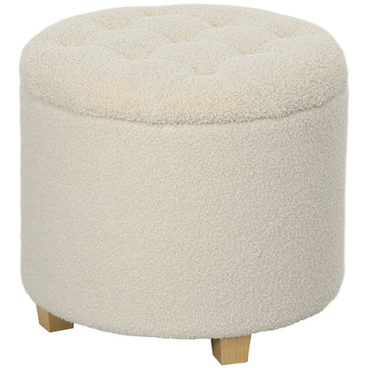 Fimi Boucle Cream White Storage Ottoman Diamond Tufted Lid Teddy Fleece