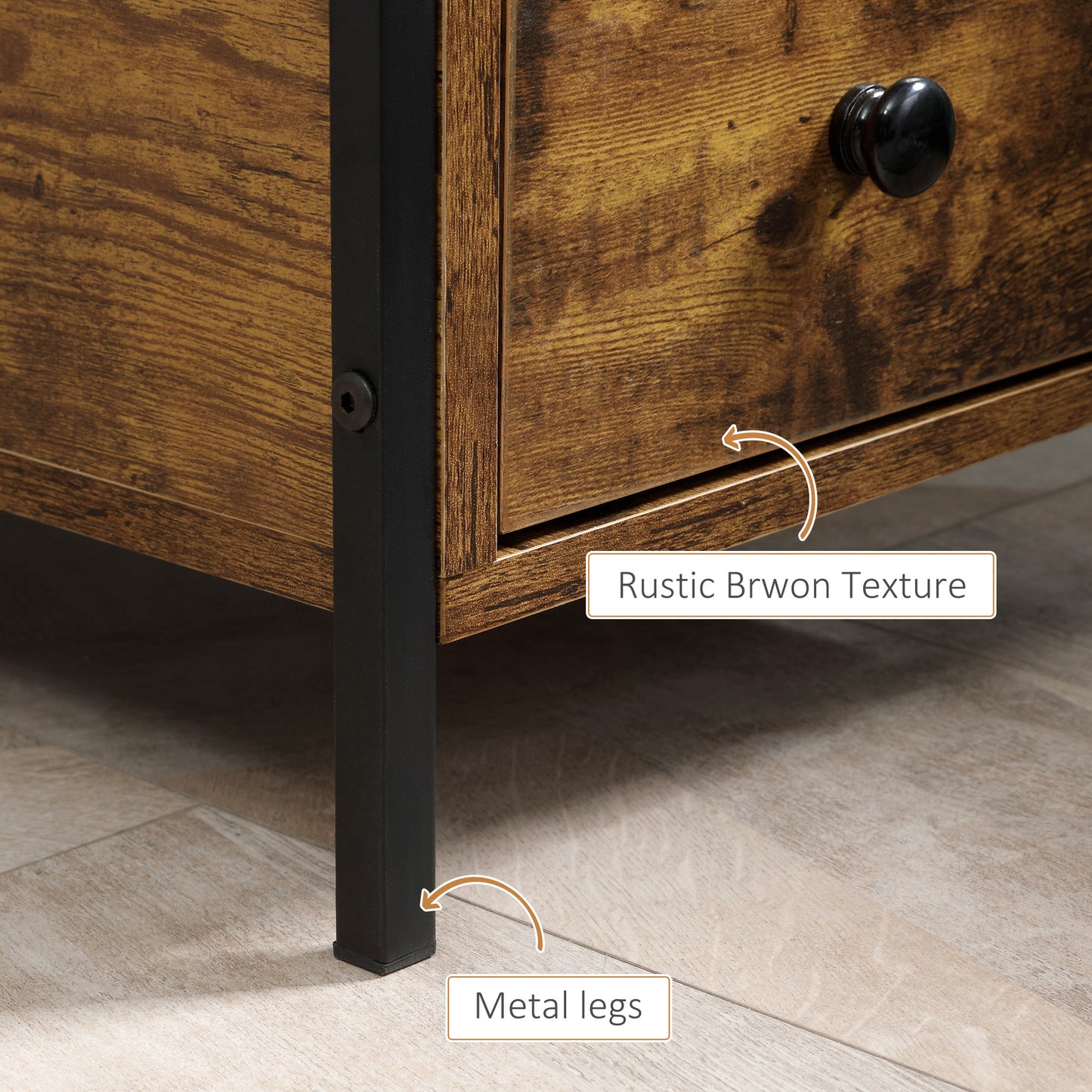 Mirayo Set Of 2 Narrow Industrial Side Tables With 2 Drawers And Shelves Wooden Rustic Brown