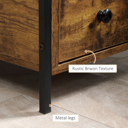 Mirayo Set Of 2 Narrow Industrial Side Tables With 2 Drawers And Shelves Wooden Rustic Brown