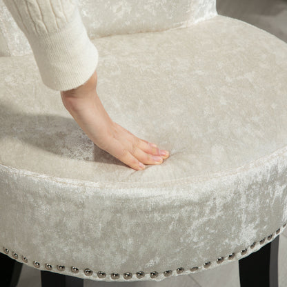 Salami Beige Velvet Dressing Table Stool With Rubber Wood Legs