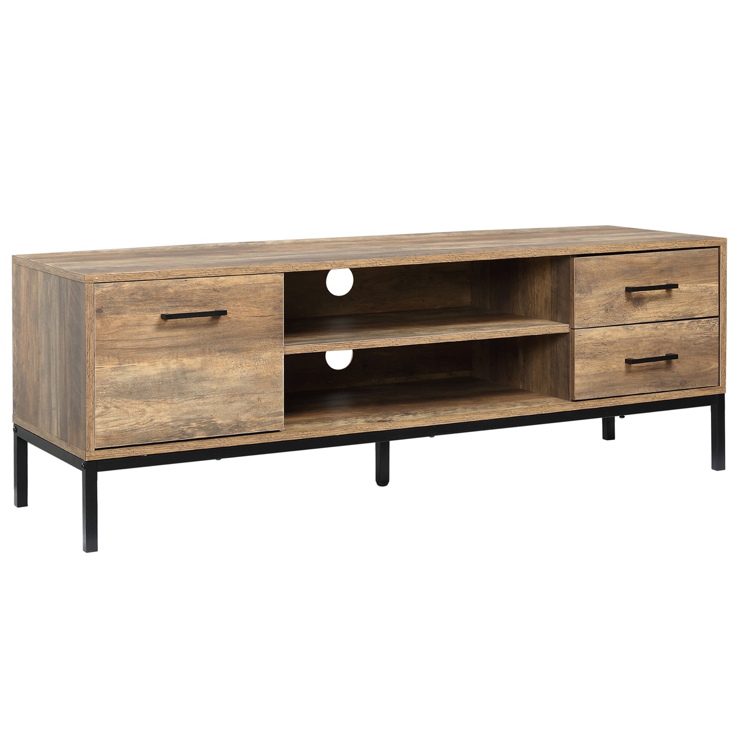Sodori 132cm Metal And Wood Brown And Black Industrial TV Stand 2 Drawers 1 Door