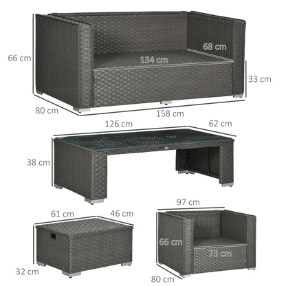 Reelne 6 Seater Rattan Grey Outdoor Sofa Set With Aluminium Frame Loveseat Stools And Table