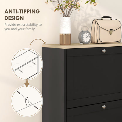 Rani Wooden Black Compact 3 Drawer Shoe Cabinet
