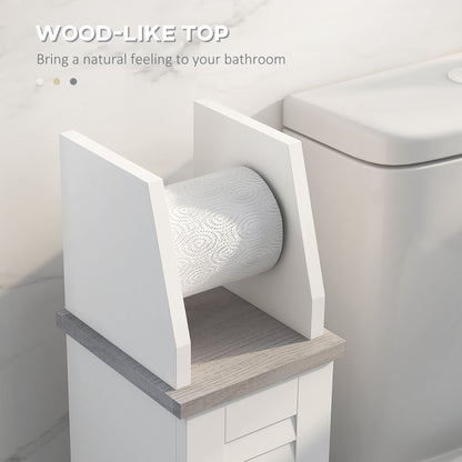 Semike Slim Bathroom Floor Storage Cabinet With Toilet Roll Holder Cupboard And Adjustable Shelving White
