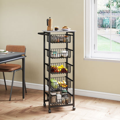 Sucora Metal Grey And Black 5 Basket Mobile Kitchen Trolley With Locking Wheels
