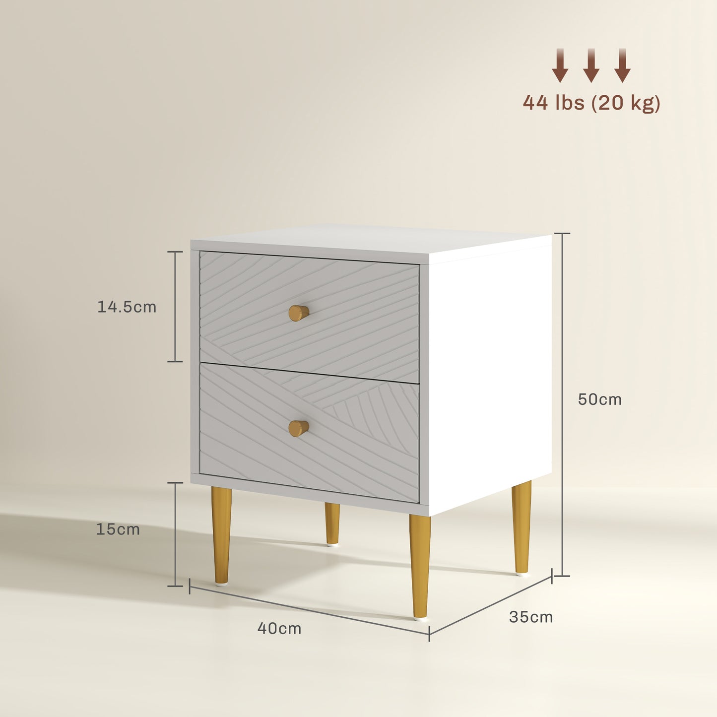 Dina White And Gold 2 Drawer Elegant Bedside Table