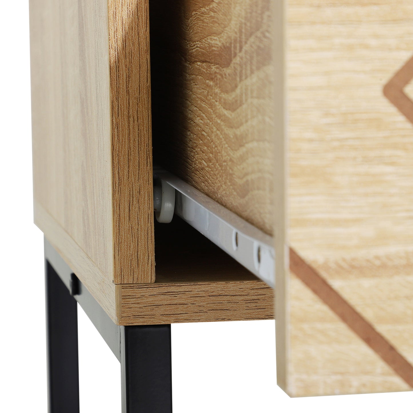Niel Wooden Natural Chevron 6 Drawer Chest With Zigzag Black Metal Legs