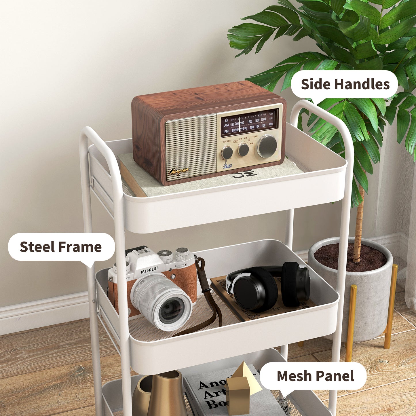 Suka Metal White 3 Tier Steel Storage Trolley
