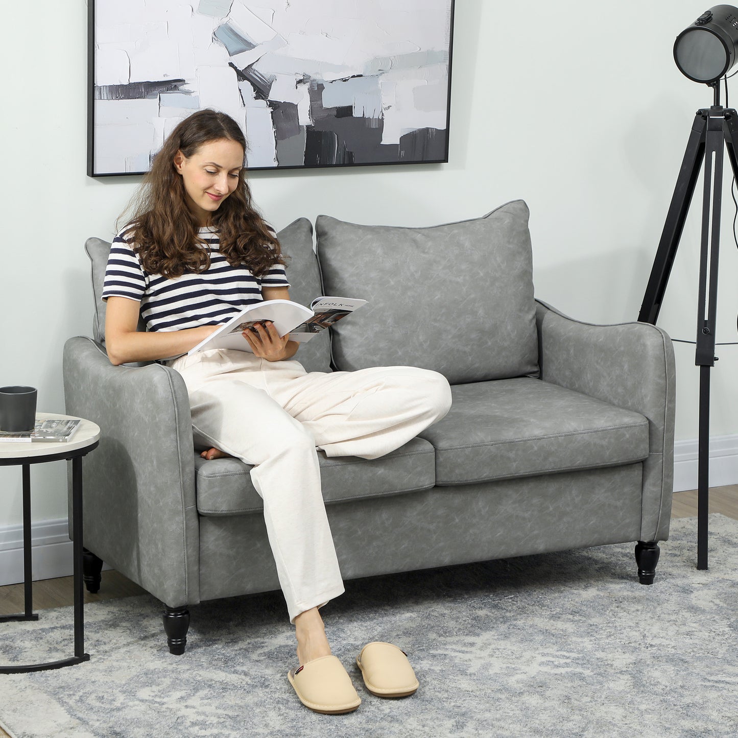 Yodilo Grey Faux Leather Marble Effect 2 Seater Sofa