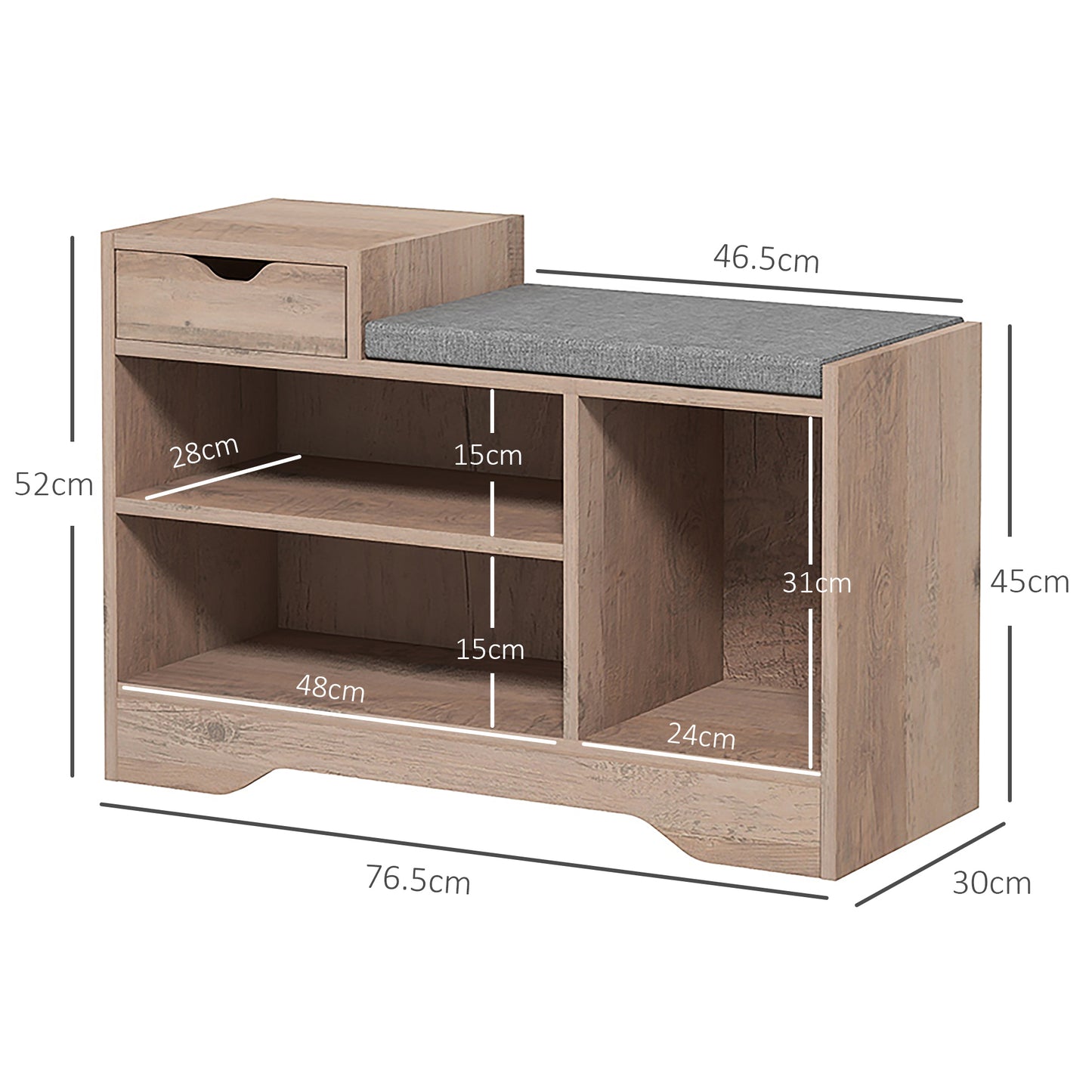 Lapa Wooden Multi Compartment Shoe Bench 1 Drawer Grey Cushioned Seat