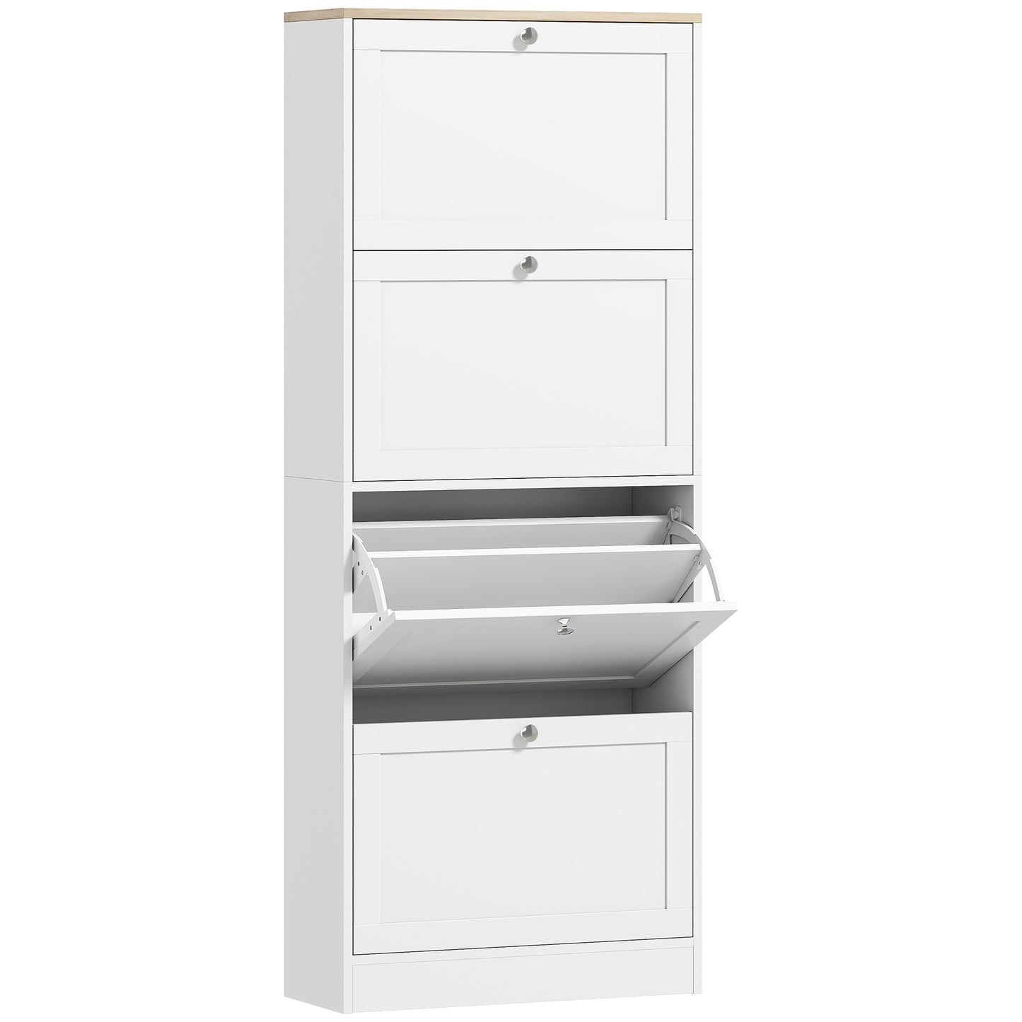 Fiyofa Wooden White Compact 4 Drawer Shoe Storage Cabinet