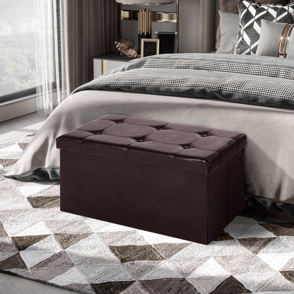 Sahapa Faux Leather Brown Folding Storage Ottoman Bench With Lift Up Lid