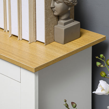 Dielro White and Natural Wooden Farmhouse Sideboard With Double Doors And 2 Storage Drawers
