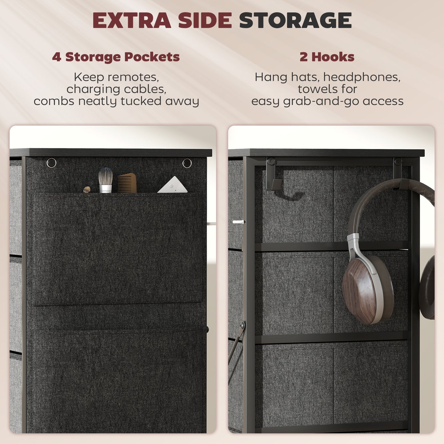 Suha Fabric And Metal Charcoal Grey 5 Drawer Storage Chest