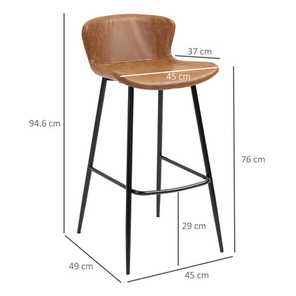 Lorelu Faux Leather Brown Upholstered Bar Chairs Set Of 2 With Steel Legs And Footrest