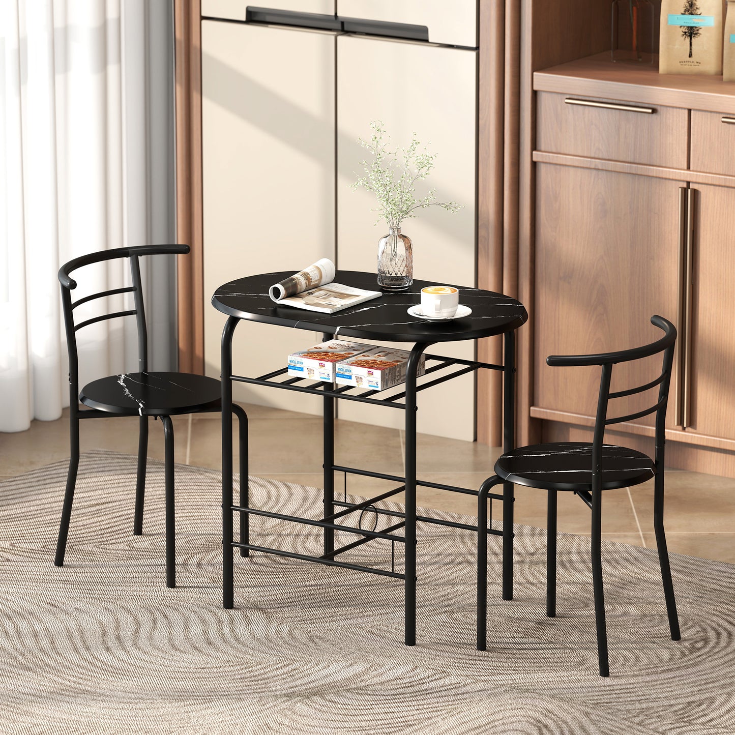 Tolo Black Compact 3 Piece Dining Table And Chair Set