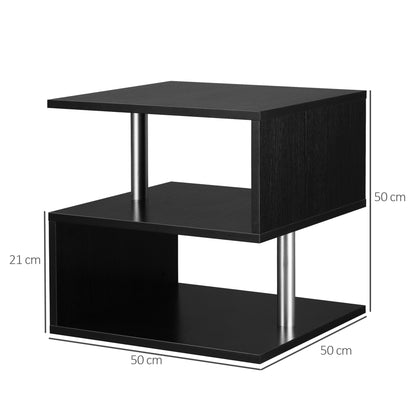 Tova Kene Wooden Black Set Of 2 Side Coffee Tables 2 Tier Storage S Shaped