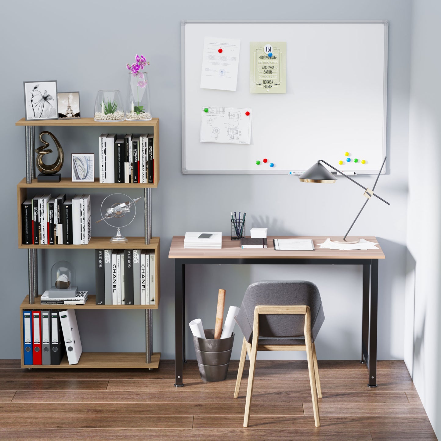 Pazi 120cm Wooden Black Writing Desk With Black Steel Frame