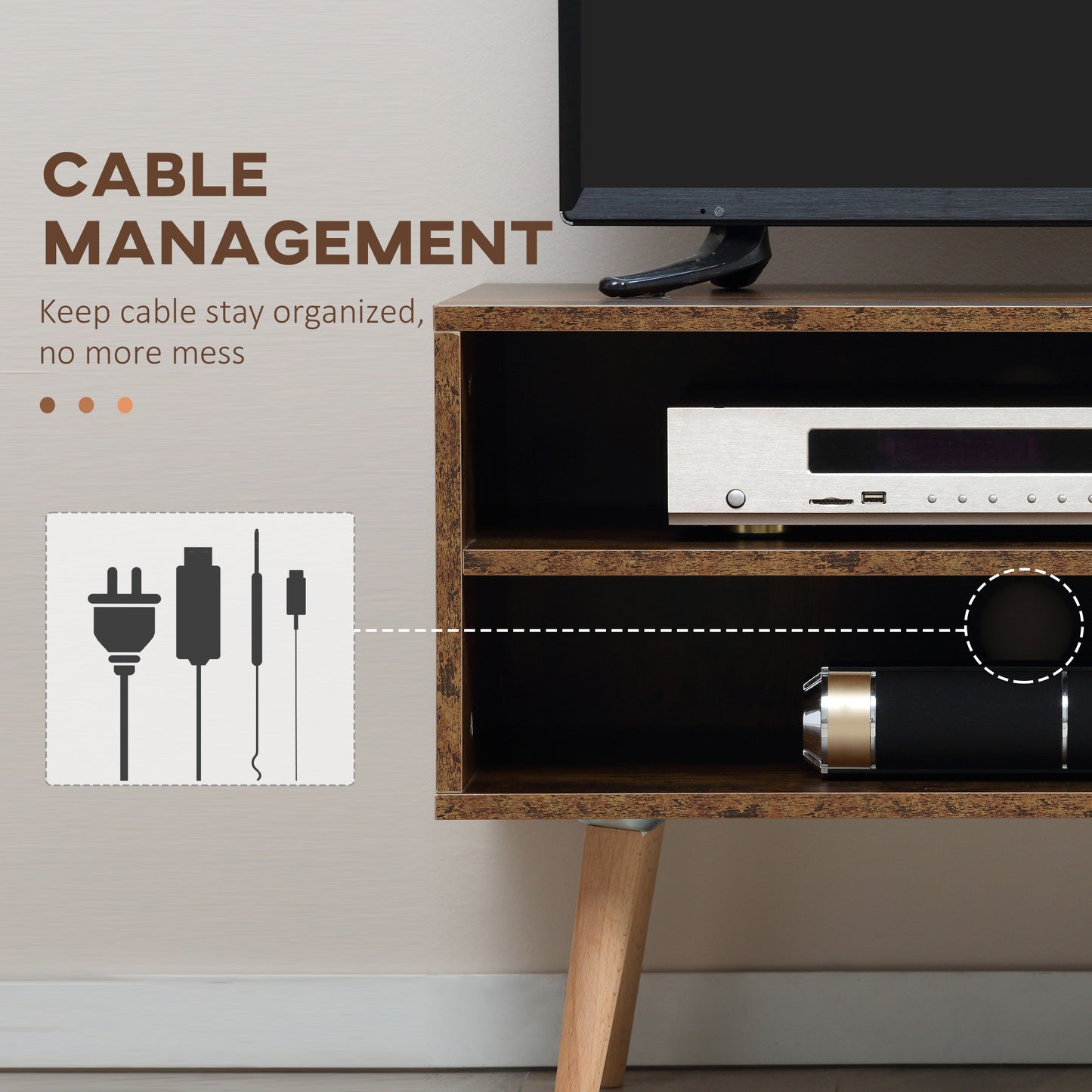 Pamoso 110cm Wooden Rustic Brown TV Unit With Door and Open Shelves For Screens Up To 55 Inches
