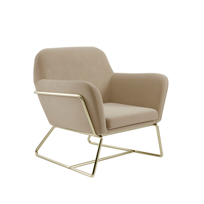 Marseille Beige Velvet Upholstered Armchair Gold Metal Legs