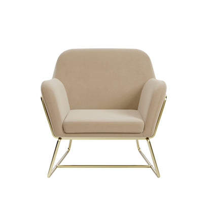 Marseille Beige Velvet Upholstered Armchair Gold Metal Legs
