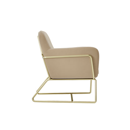 Marseille Beige Velvet Upholstered Armchair Gold Metal Legs