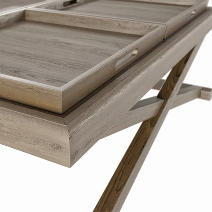 Arezzo Grey Aged Oak Cross Frame Tray Coffee Table