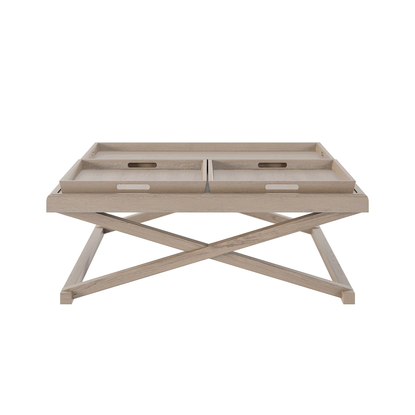 Arezzo Grey Aged Oak Cross Frame Tray Coffee Table