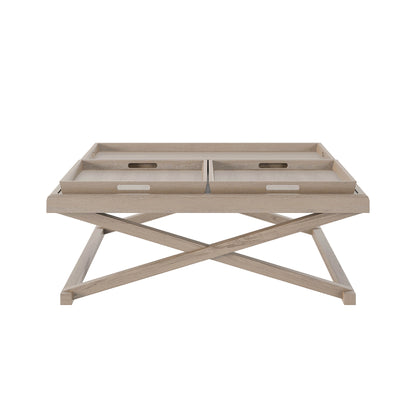 Arezzo Grey Aged Oak Cross Frame Tray Coffee Table