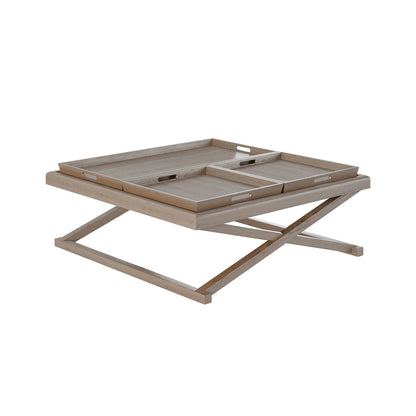 Arezzo Grey Aged Oak Cross Frame Tray Coffee Table