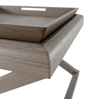 Lucca Grey Aged Oak Cross Frame Tray Side Table