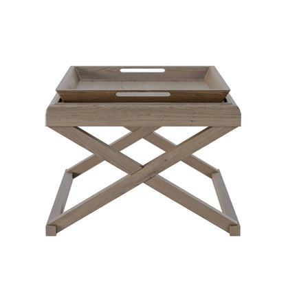 Lucca Grey Aged Oak Cross Frame Tray Side Table