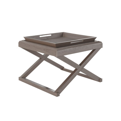 Lucca Grey Aged Oak Cross Frame Tray Side Table