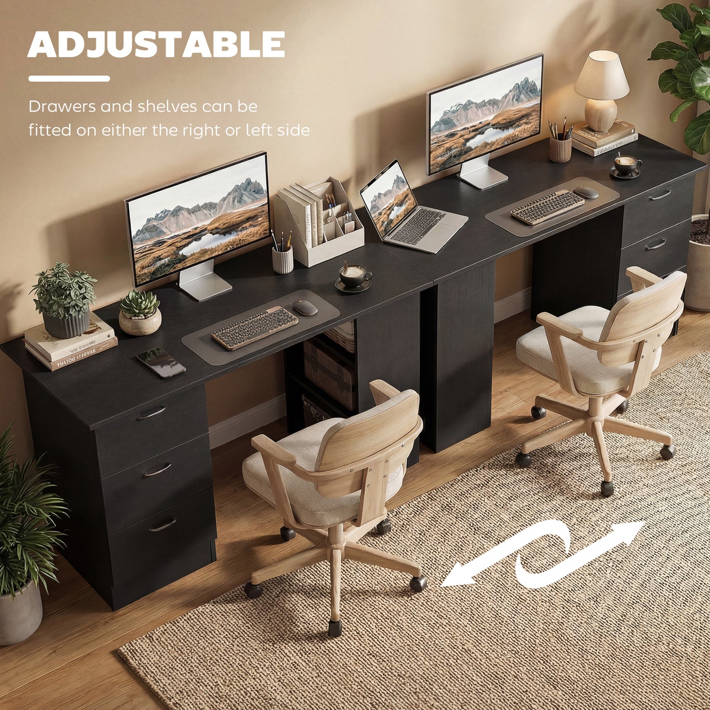 Malilu 120cm Wooden Black Home Office Desk With 3 Shelves And Drawer Storage
