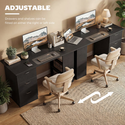Malilu 120cm Wooden Black Home Office Desk With 3 Shelves And Drawer Storage