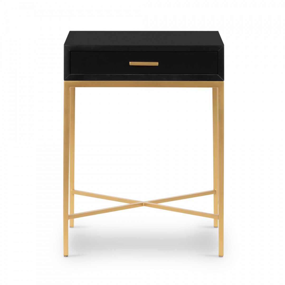 Murano Black Gloss and Gold One Drawer Bedside Table