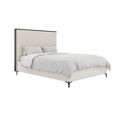 Killarney Cream and Black Upholstered 4ft6 Double Bed with Tall Ribbed Headboard