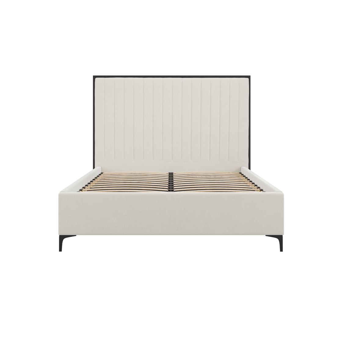 Killarney Cream and Black Upholstered 4ft6 Double Bed with Tall Ribbed Headboard