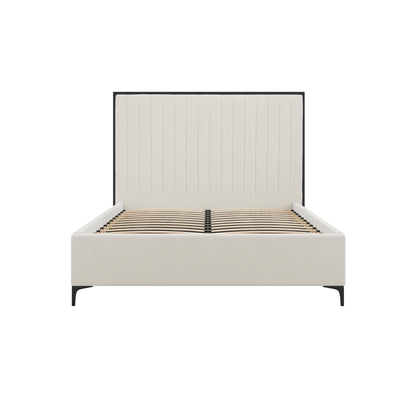 Killarney Cream and Black Upholstered 4ft6 Double Bed with Tall Ribbed Headboard