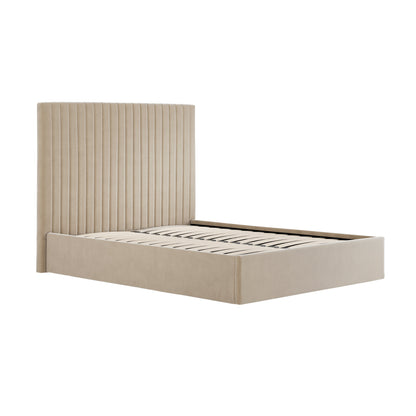 Dublin Taupe Upholstered 5ft King Size Ottoman Bed with Tall Ribbed Headboard