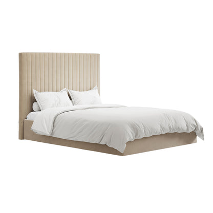 Dublin Taupe Upholstered 5ft King Size Ottoman Bed with Tall Ribbed Headboard
