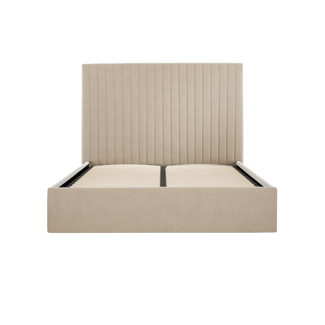Dublin Taupe Upholstered 5ft King Size Ottoman Bed with Tall Ribbed Headboard
