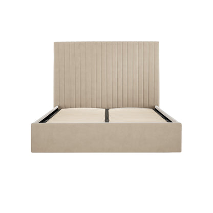 Dublin Taupe Upholstered 5ft King Size Ottoman Bed with Tall Ribbed Headboard